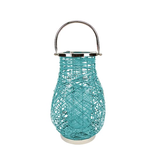 Decorative Woven Iron Pillar Candle Lantern By Northlight in Turquoise Blue | 16.25" x 10" | Michaels®